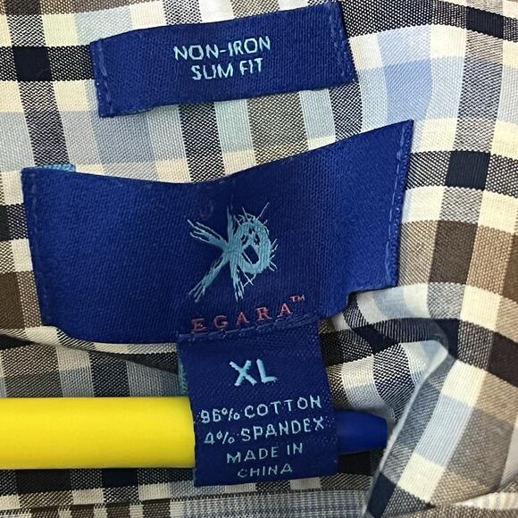 Egara Blue PLAID Button Down Long Sleeve Shirt Men’s Size XL Non Iron Slim Fit - Picture 5 of 7